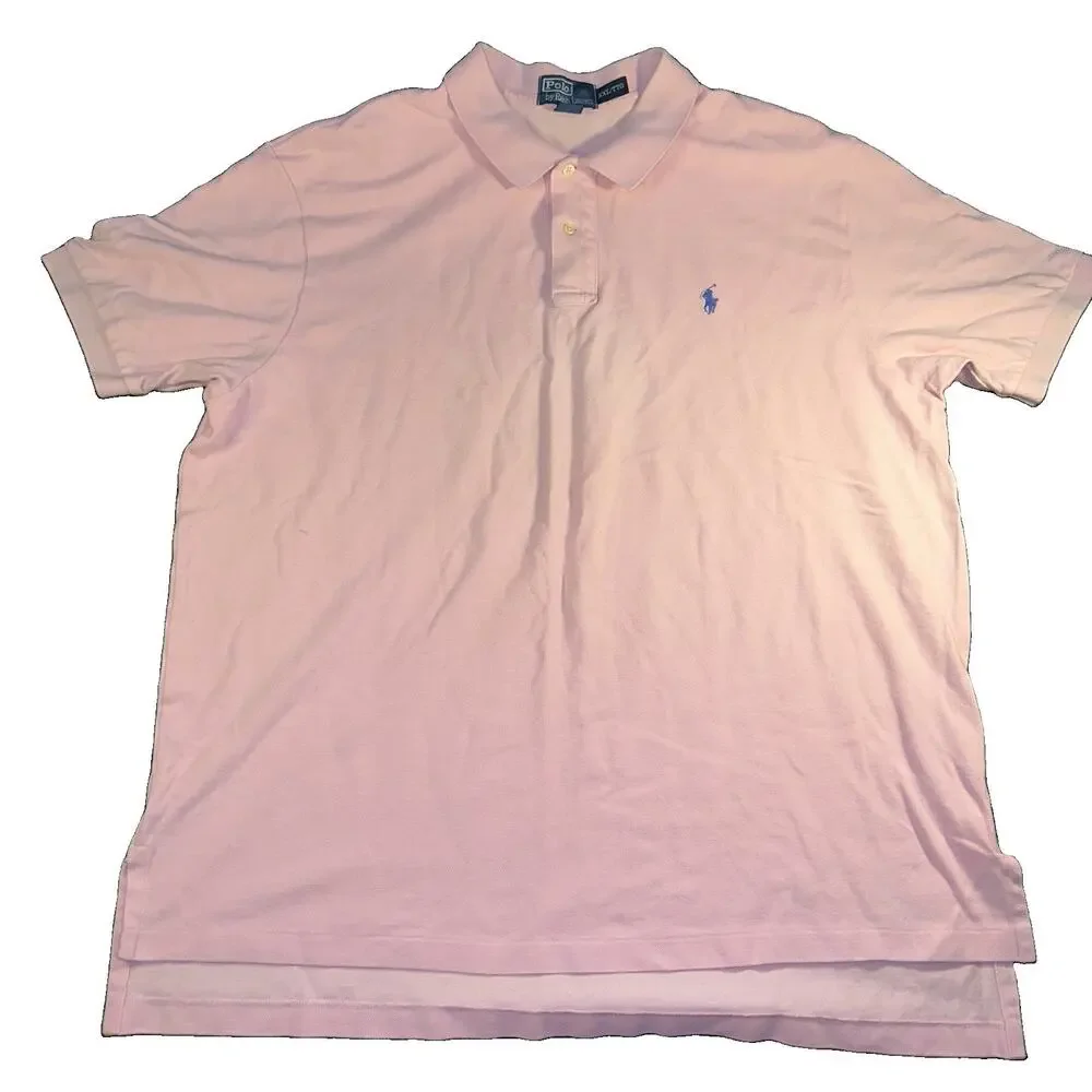 Polo Ralph Lauren Shirt Mens XXL 2XL Light Pastel Baby Pink Blue Pony Pique SS